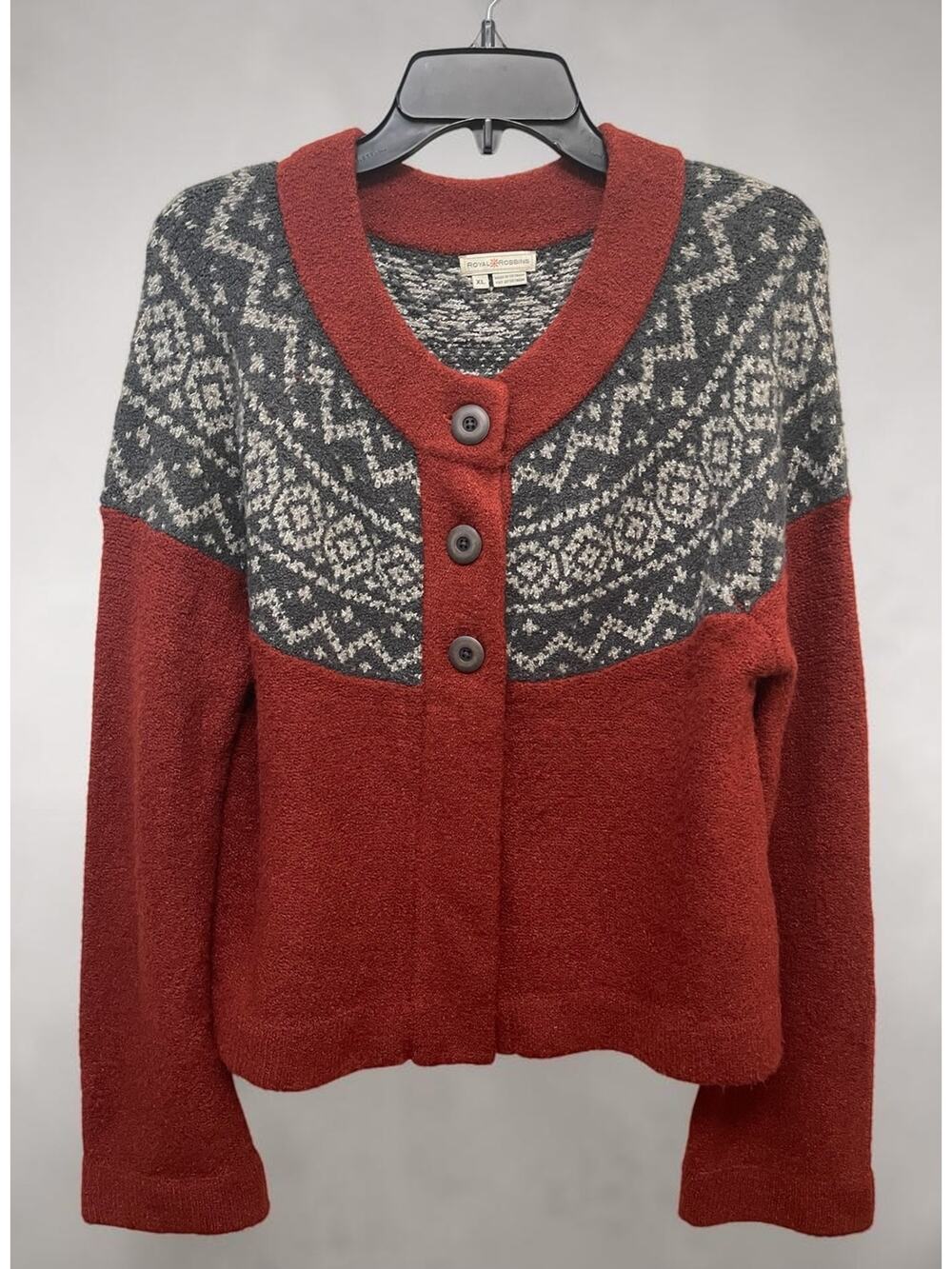 Cardigan Woman's Sweater Royal Robbins XL Fall Button down Damask Vintage
